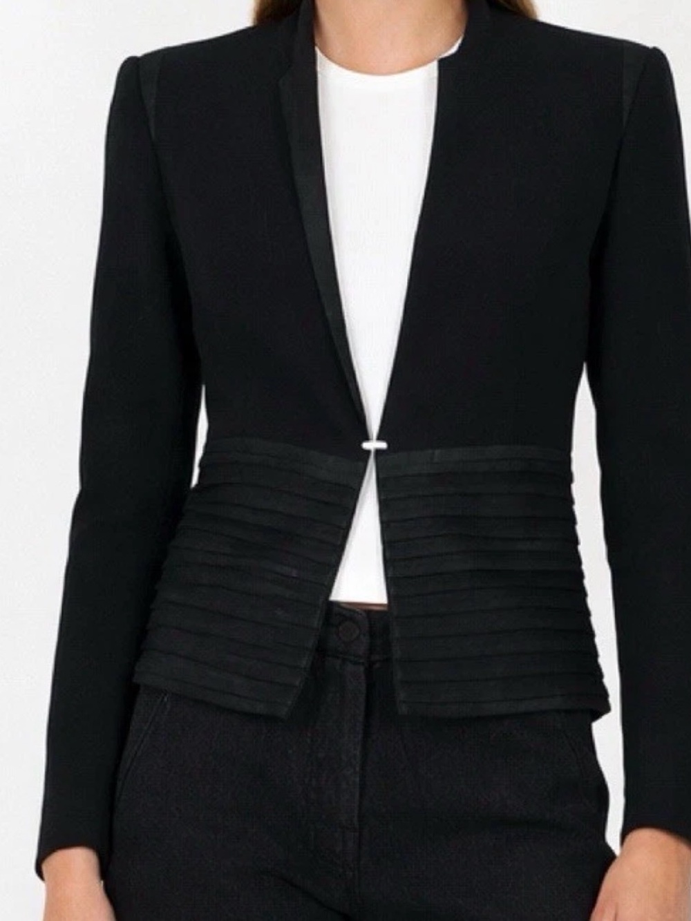 Helmut Lang Women’s Wool & Leather Black Structured Peplum Jacket 2